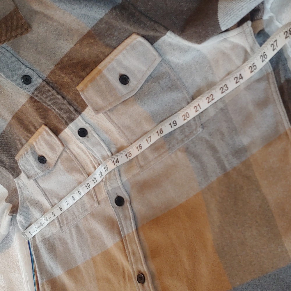 Men's Plaid Polyester Blend Button Shirt Brown, Tan, XL - Picture 9 of 15